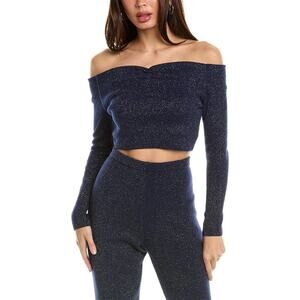 Leset top Zoe Lurex Off Shoulder crop Cashmere small sparkle party navy blue y2k